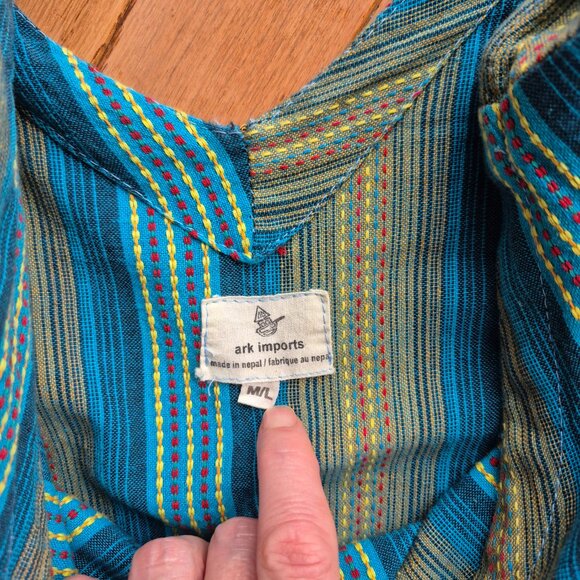 Ark Imports Boho Striped Wide Leg Jumpsuit Nepal Made Adjustable Waist M/L - Picture 4 of 15